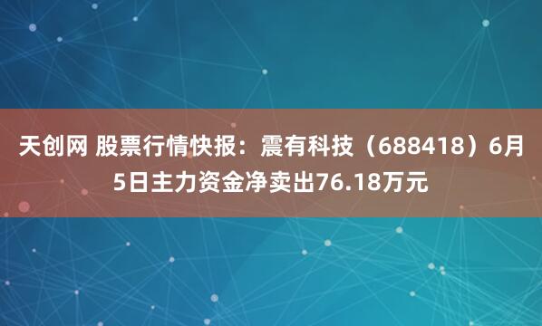 天创网 股票行情快报：震有科技（688418）6月5日主力资金净卖出76.18万元
