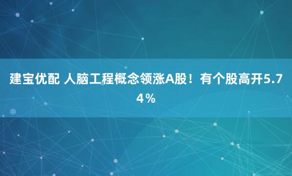 建宝优配 人脑工程概念领涨A股！有个股高开5.74％
