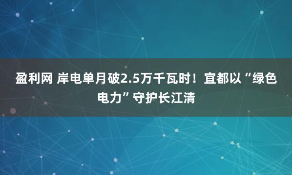 盈利网 岸电单月破2.5万千瓦时！宜都以“绿色电力”守护长江清